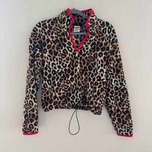 Victoria’s Secret Pink Leopard Print Half-Zip Fleece Top with Red Trim Small
